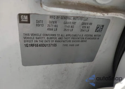 2013 Chevrolet Volt из США, поврежденный, VIN 1G1RF6E48DU137165